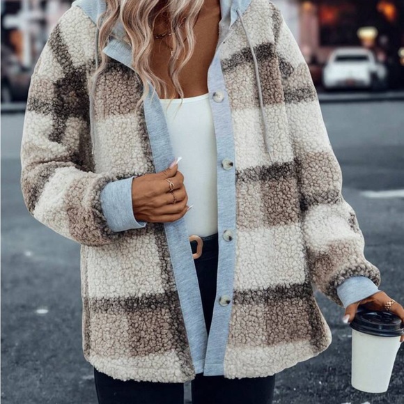 New plaid print hoodie Teddy jacket - Picture 5 of 8